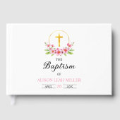 Rosa Aquarellblumen, Goldkreuz-Taufe Gästebuch (Vorderseite)