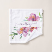 Rosa Aquarellblumen personalisiert Badhandtuch Set (Waschlappen)