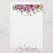 Rosa Aquarellblumen personalisiert Briefpapier (Vorne/Hinten)