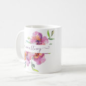 Rosa Aquarellblumen personalisiert Kaffeetasse (Vorderseite Links)