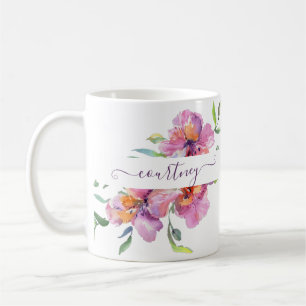 Rosa Aquarellblumen personalisiert Kaffeetasse