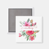 Rosa Aquarellblumen personalisiert Magnet (Vorderseite/Rückseite)