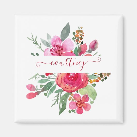 Rosa Aquarellblumen personalisiert Magnet (Vorne)