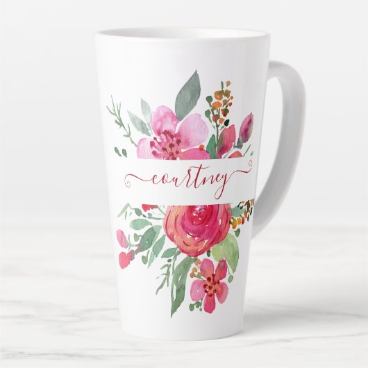 Rosa Aquarellblumen personalisiert Milchtasse (Rechte Ecke)