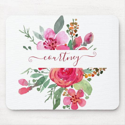 Rosa Aquarellblumen personalisiert Mousepad (Vorne)