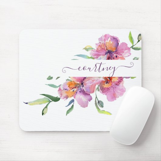 Rosa Aquarellblumen personalisiert Mousepad (Mit Mouse)