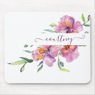 Rosa Aquarellblumen personalisiert Mousepad