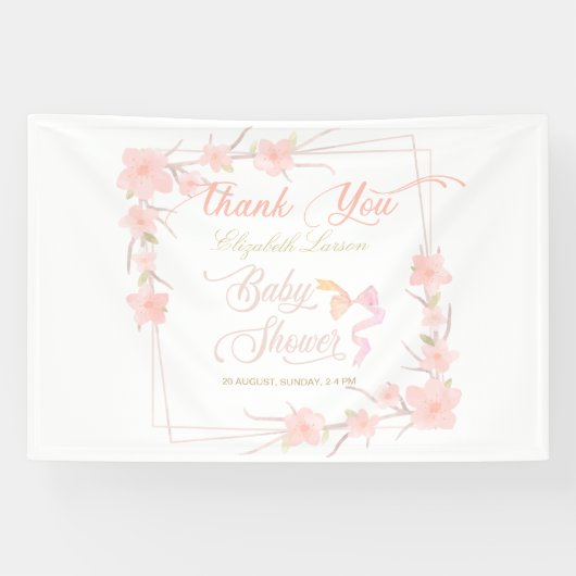 Rosa Aquarellblüte Elegante Babydusche Banner (Horizontal)
