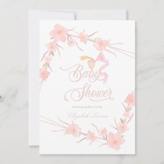 Rosa Aquarellblüte Elegante Babydusche Einladung (Vorderseite)