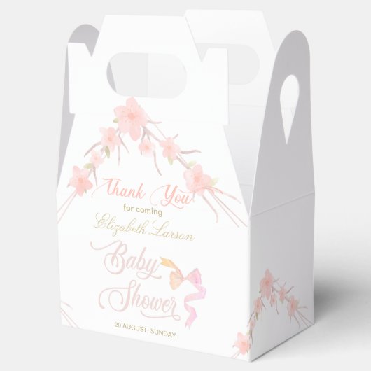 Rosa Aquarellblüte Elegante Babydusche Geschenkschachtel (Geöffnet)