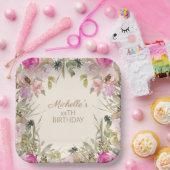 Rosa Aquarellblüte jedes Alter Geburtstag Pappteller (Party)