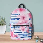 Rosa Aquarellblüten Blumenblüten Personalisierter Bedruckter Rucksack