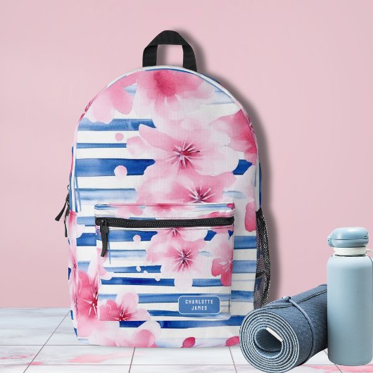 Rosa Aquarellblüten Blumenblüten Personalisierter Bedruckter Rucksack