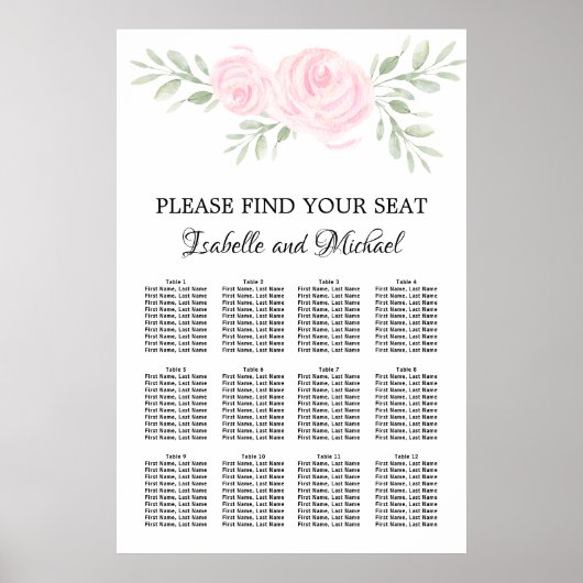 Rosa Aquarellblütendiagramm mit 12 Tischen Poster (Vorne)