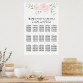 Rosa Aquarellblütendiagramm mit 15 Tischen Poster (Küche)