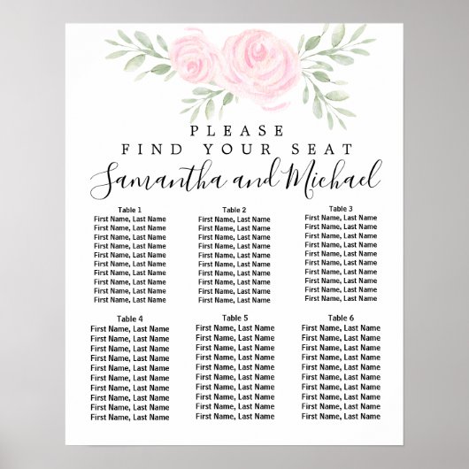 Rosa Aquarellblütendiagramm mit 6 Tischen Poster (Vorne)
