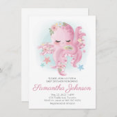 Rosa Aquarellblütendusche Octopus Babydusche Einladung (Vorne/Hinten)