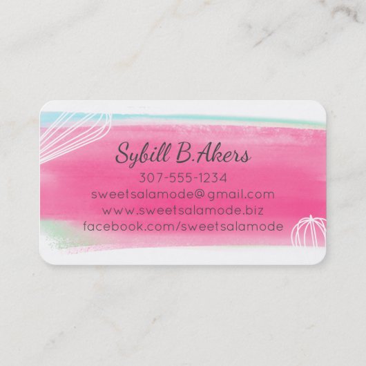 Rosa Aquarellbrasse Backgebäck Koch bu Visitenkarte (Rückseite)