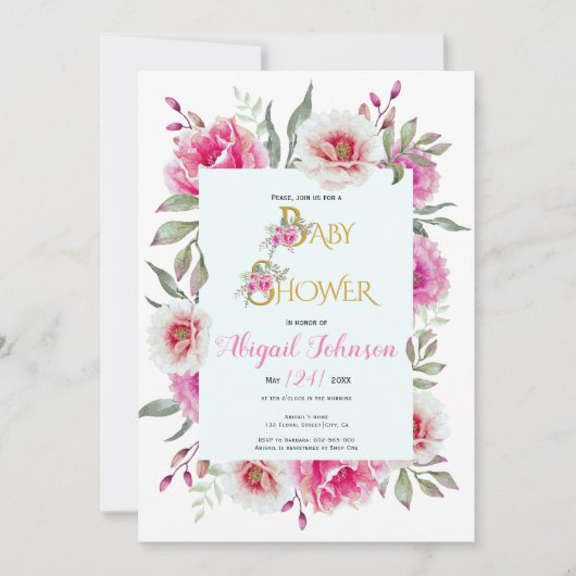 Rosa Aquarelldusche für Blume Einladung (Vorderseite)