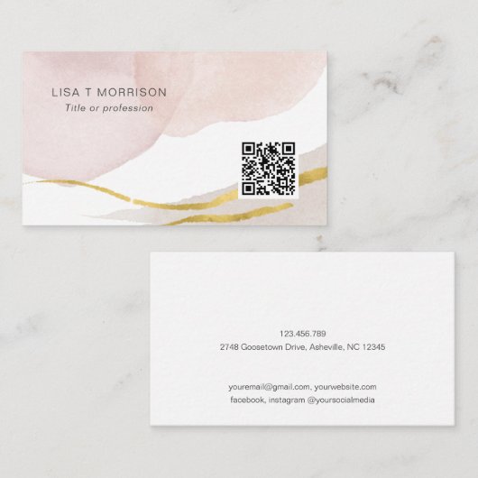 Rosa Aquarellfarbe abstrakt moderner QR-Code Visitenkarte (Vorne/Hinten)