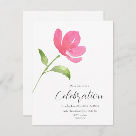 Rosa Aquarellfarbe Blume 3 Einladung (Vorne/Hinten)
