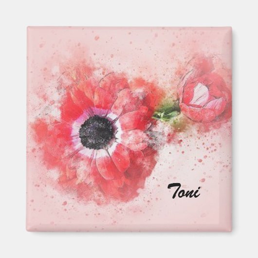 Rosa Aquarellfarbe Blume mit Blume Bug Magnet (Vorne)