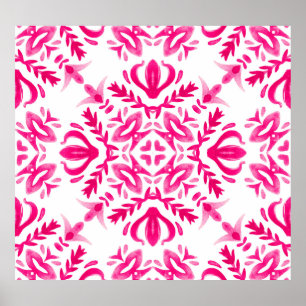 Rosa Aquarellfarbe: geometrische Fliesengestaltung Poster