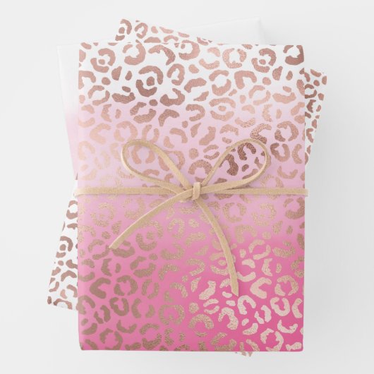 Rosa Aquarellfarbe Ombre Leopardrucke Geschenkpapier Set (Beispiel)