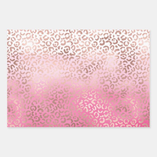 Rosa Aquarellfarbe Ombre Leopardrucke Geschenkpapier Set (Vorderseite)