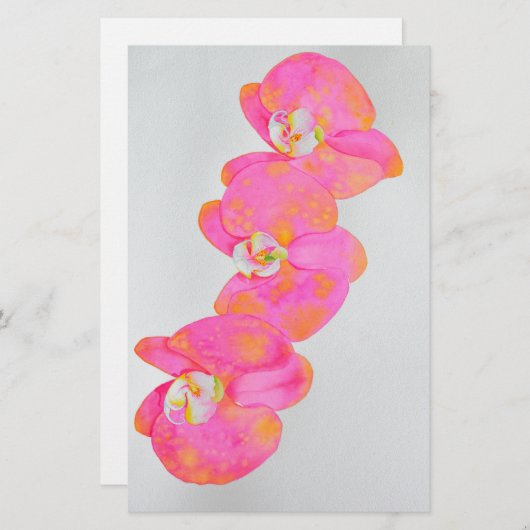 Rosa Aquarellfarbe Orchideenmalerei Briefpapier (Vorne/Hinten)