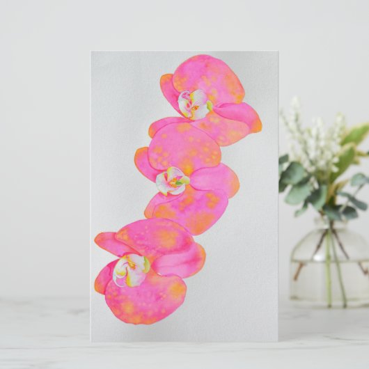 Rosa Aquarellfarbe Orchideenmalerei Briefpapier (Stehend Vorderseite)