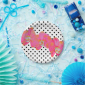 Rosa Aquarellfarbe Orchideenmalerei | Polka-Punkte Pappteller (Party)