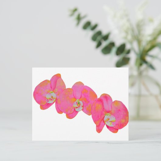 Rosa Aquarellfarbe Orchideenmalerei Postkarte (Stehend Vorderseite)