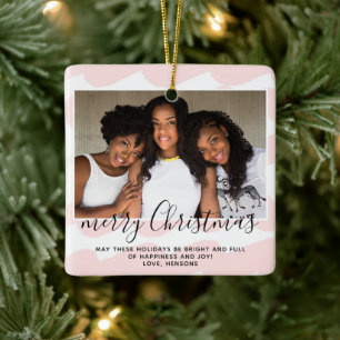 Rosa Aquarellfarbe Streifen Fröhliches Weihnachtsf Keramikornament