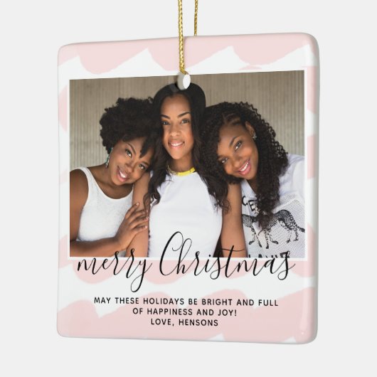 Rosa Aquarellfarbe Streifen Fröhliches Weihnachtsf Keramikornament (Links)