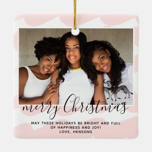 Rosa Aquarellfarbe Streifen Fröhliches Weihnachtsf Keramikornament (Rückseite)