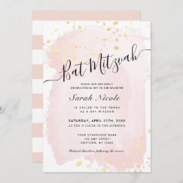 Rosa Aquarellfarbe x Gold Spritzer Bat Mitzvah Einladung