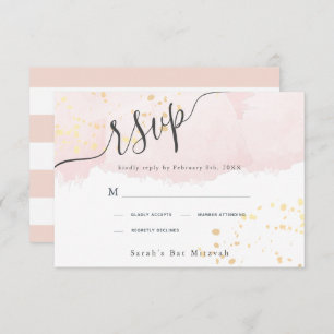 Rosa Aquarellfarbe x Gold Spritzer Bat Mitzvah RSVP Karte