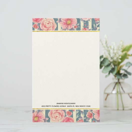 Rosa Aquarellfarben auf Streifen Briefpapier (Stehend Vorderseite)