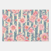 Rosa Aquarellfarben auf Streifen Geschenkpapier Set (Vorderseite 3)