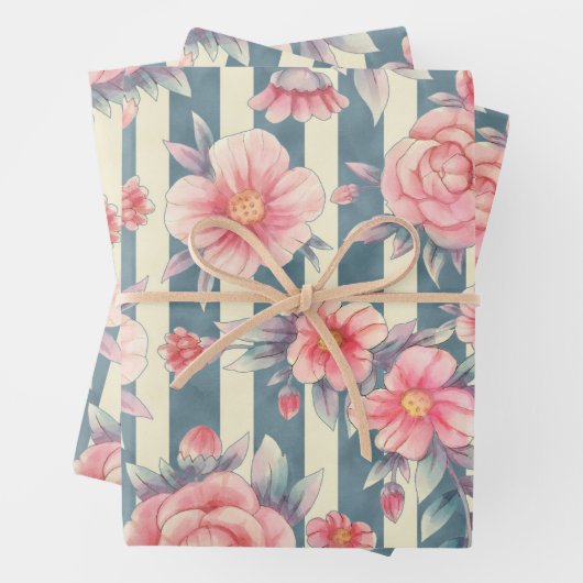 Rosa Aquarellfarben auf Streifen Geschenkpapier Set (Beispiel)