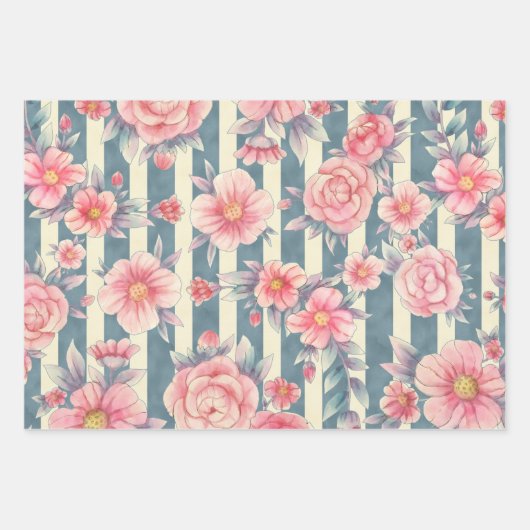 Rosa Aquarellfarben auf Streifen Geschenkpapier Set (Vorderseite)