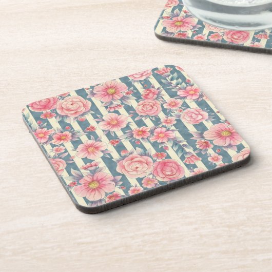 Rosa Aquarellfarben auf Streifen Getränkeuntersetzer (Linke Seite)