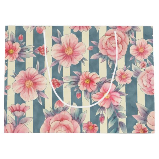 Rosa Aquarellfarben auf Streifen Große Geschenktüte (Vorderseite)