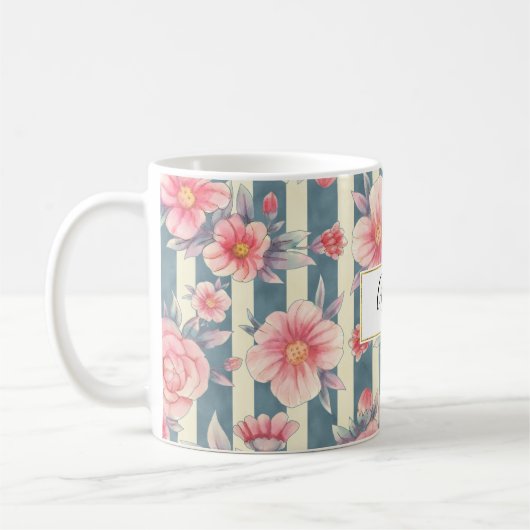 Rosa Aquarellfarben auf Streifen Kaffeetasse (Links)