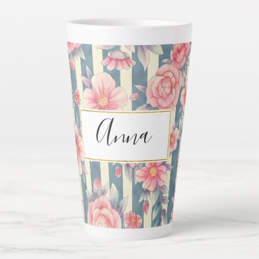 Rosa Aquarellfarben auf Streifen Milchtasse (Vorderseite)