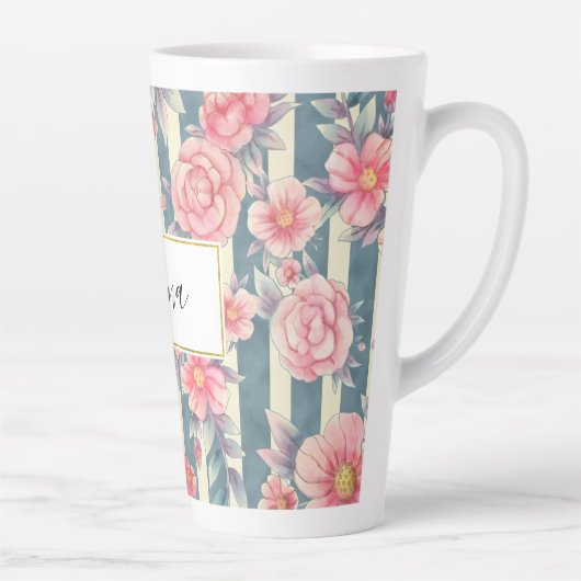 Rosa Aquarellfarben auf Streifen Milchtasse (Rechts)