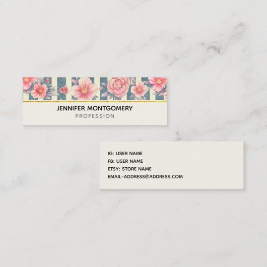 Rosa Aquarellfarben auf Streifen Mini Visitenkarte (Vorne/Hinten)