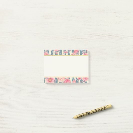 Rosa Aquarellfarben auf Streifen Post-it Klebezettel (Auf Schreibtisch)