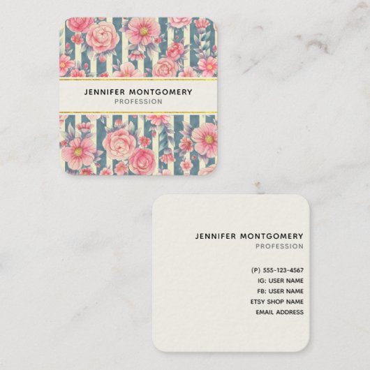 Rosa Aquarellfarben auf Streifen Quadratische Visitenkarte (Vorne/Hinten)
